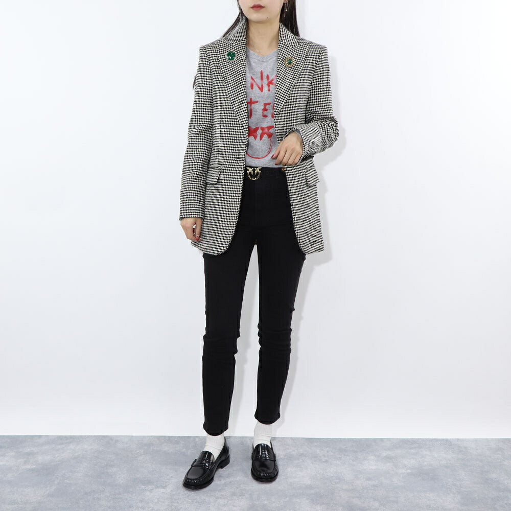 PINKO ジャケット ベージュ ブローチ 千鳥格子柄 1B14T0-8244
