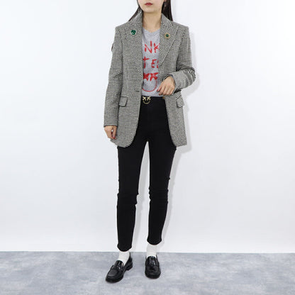 PINKO ジャケット ベージュ ブローチ 千鳥格子柄 1B14T0-8244