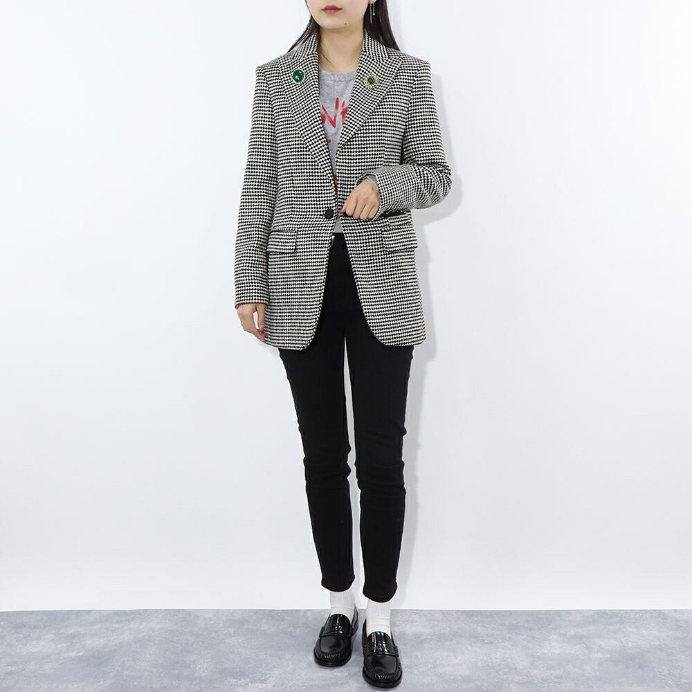 PINKO ジャケット ベージュ ブローチ 千鳥格子柄 1B14T0-8244