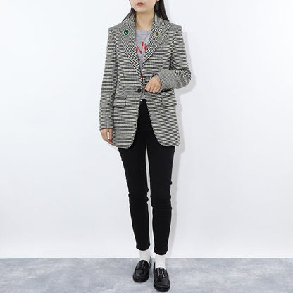 PINKO ジャケット ベージュ ブローチ 千鳥格子柄 1B14T0-8244