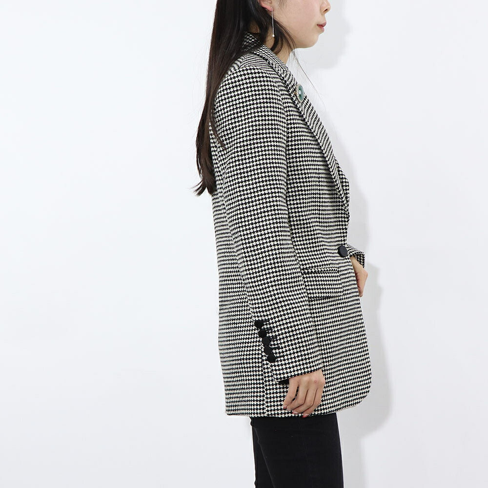PINKO ジャケット ベージュ ブローチ 千鳥格子柄 1B14T0-8244