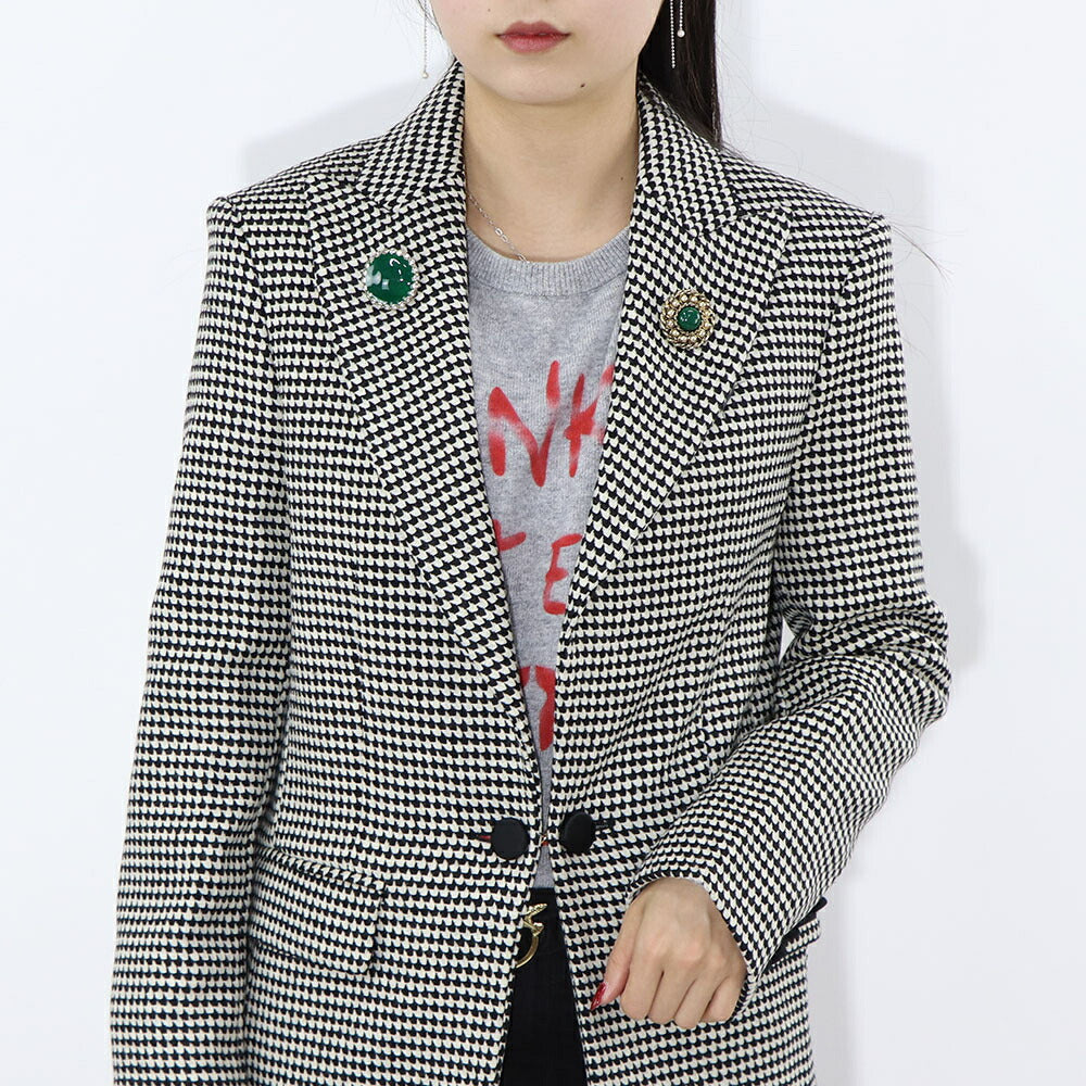 PINKO ジャケット ベージュ ブローチ 千鳥格子柄 1B14T0-8244