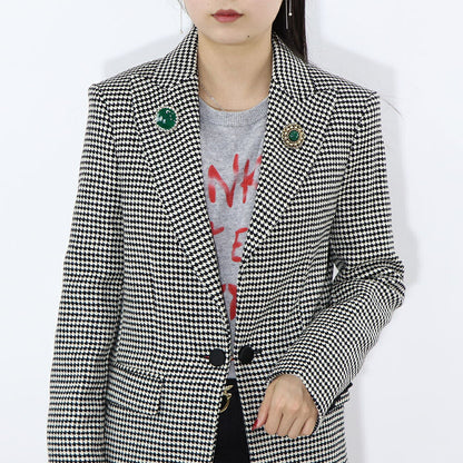 PINKO ジャケット ベージュ ブローチ 千鳥格子柄 1B14T0-8244