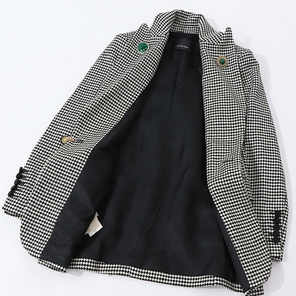 PINKO ジャケット ベージュ ブローチ 千鳥格子柄 1B14T0-8244