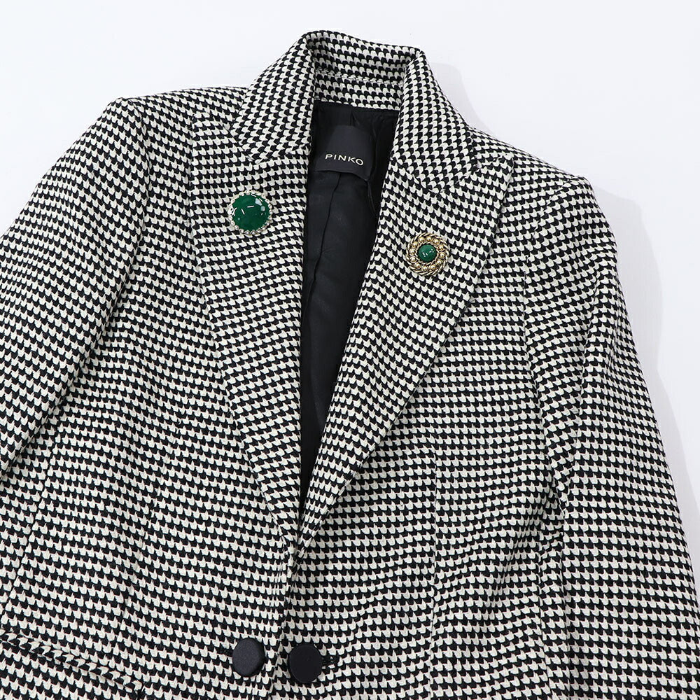 PINKO ジャケット ベージュ ブローチ 千鳥格子柄 1B14T0-8244
