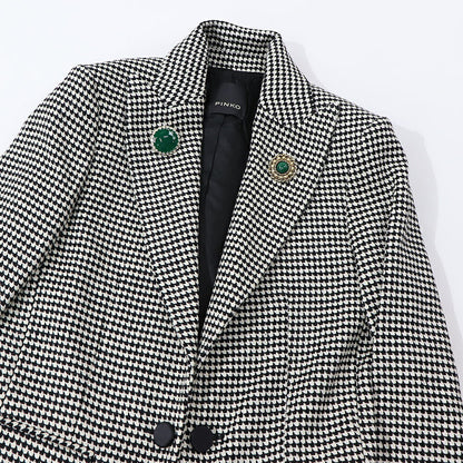 PINKO ジャケット ベージュ ブローチ 千鳥格子柄 1B14T0-8244