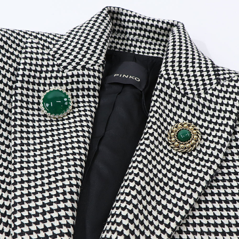 PINKO ジャケット ベージュ ブローチ 千鳥格子柄 1B14T0-8244
