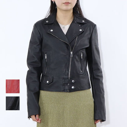 PINKO レッド ブラック レザージャケット 1G151Q-Y672