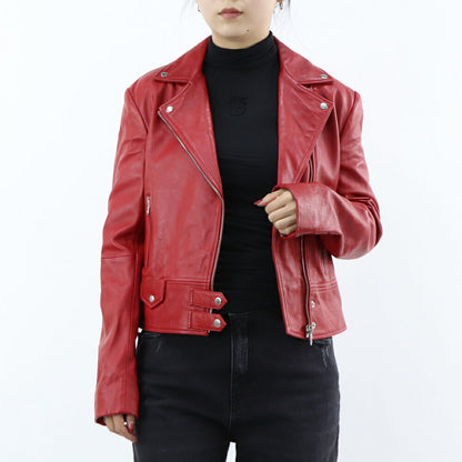 PINKO レッド ブラック レザージャケット 1G151Q-Y672