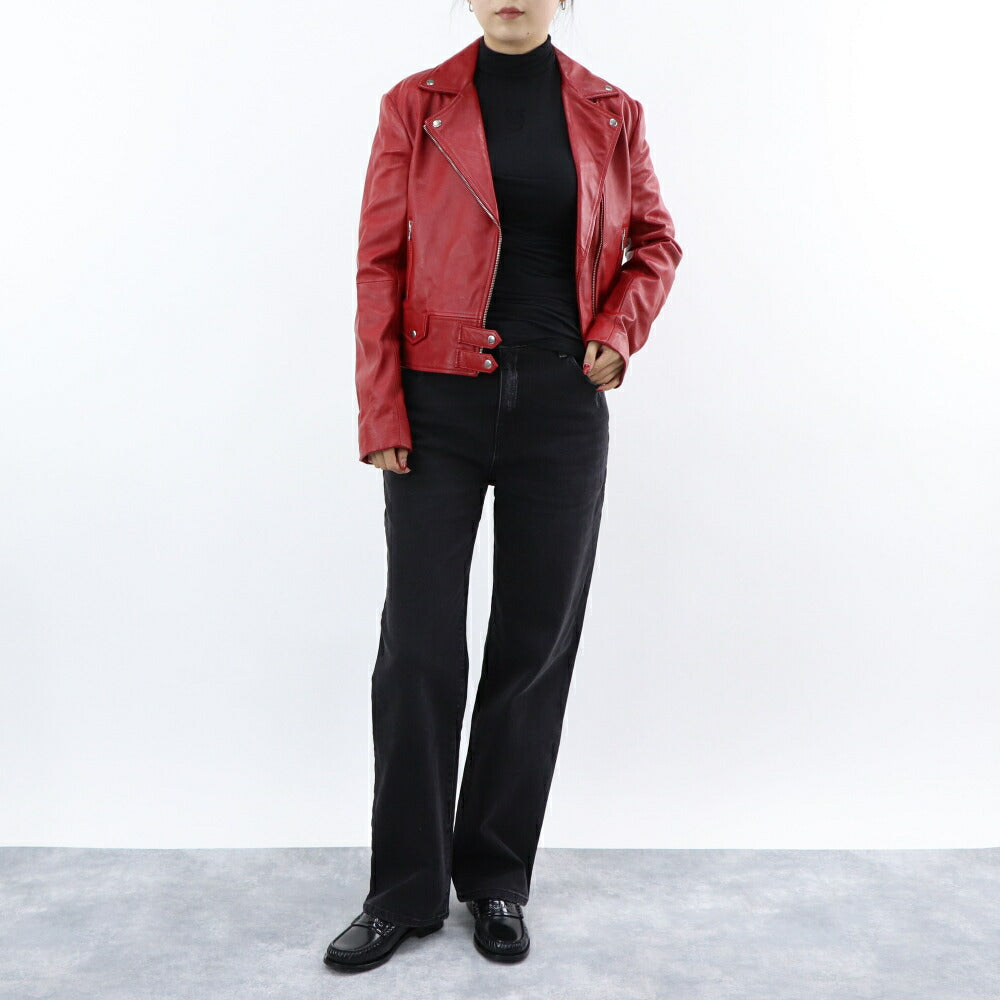 PINKO レッド ブラック レザージャケット 1G151Q-Y672