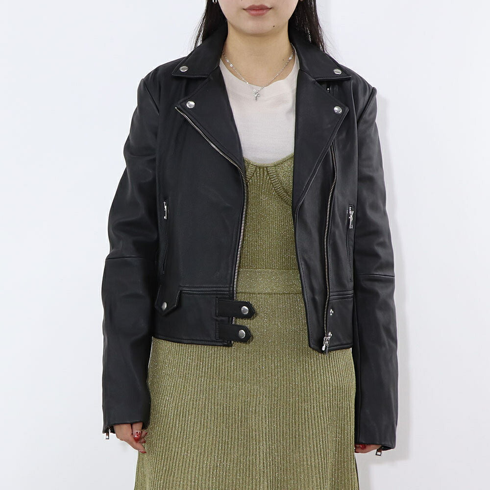 PINKO レッド ブラック レザージャケット 1G151Q-Y672