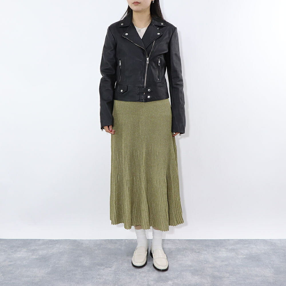 PINKO レッド ブラック レザージャケット 1G151Q-Y672