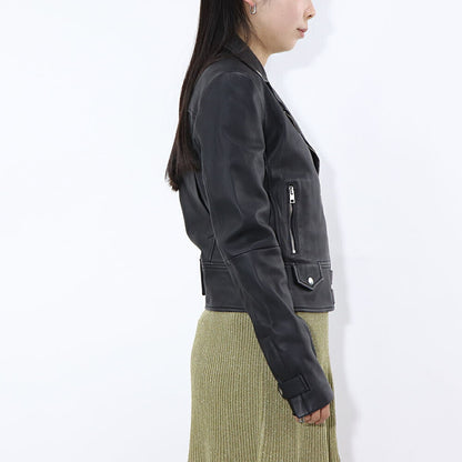 PINKO レッド ブラック レザージャケット 1G151Q-Y672