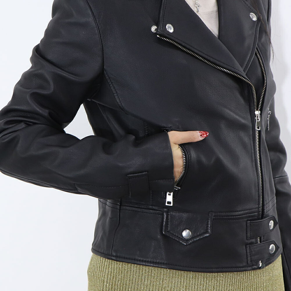 PINKO レッド ブラック レザージャケット 1G151Q-Y672