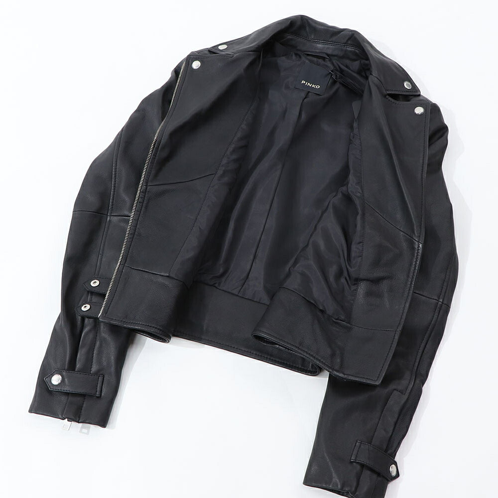PINKO レッド ブラック レザージャケット 1G151Q-Y672