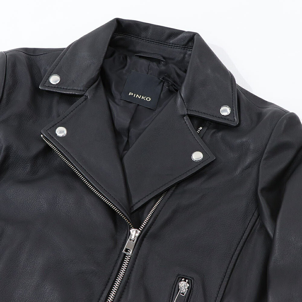 PINKO レッド ブラック レザージャケット 1G151Q-Y672