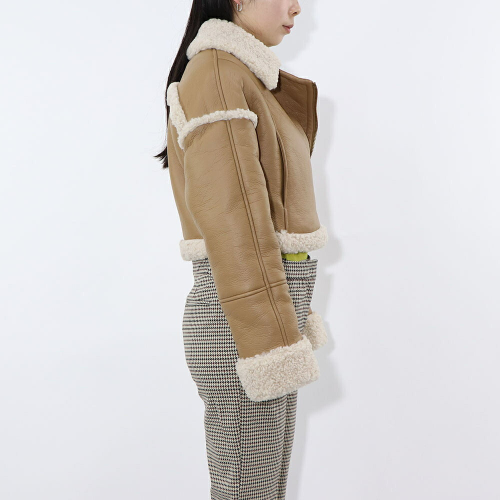 PINKO ブラウン ボアジャケット レザージャケット 1G1807-Y4V5