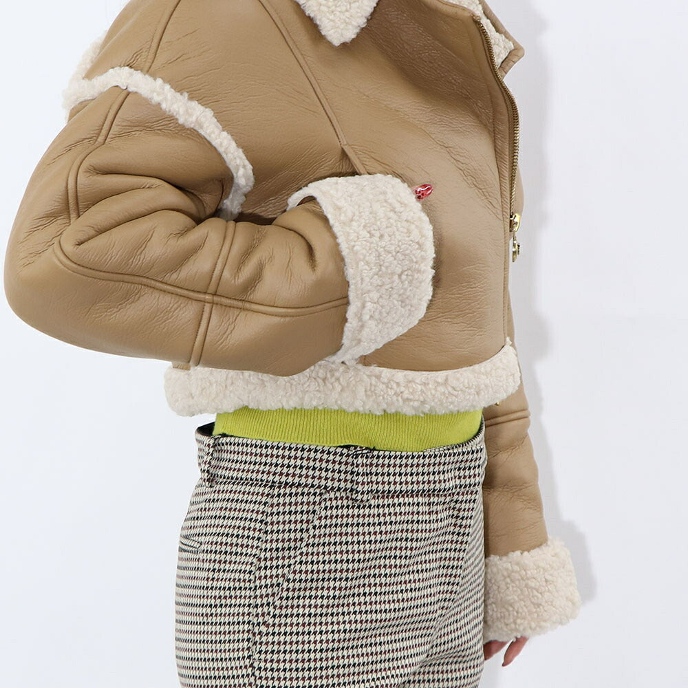 PINKO ブラウン ボアジャケット レザージャケット 1G1807-Y4V5