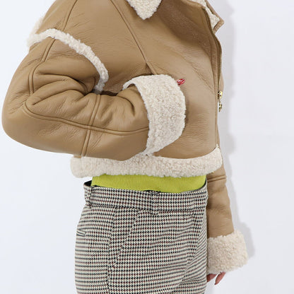 PINKO ブラウン ボアジャケット レザージャケット 1G1807-Y4V5