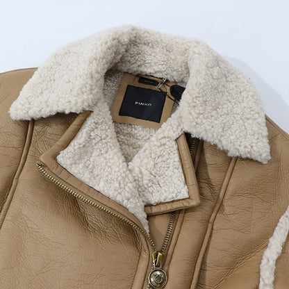 PINKO ブラウン ボアジャケット レザージャケット 1G1807-Y4V5