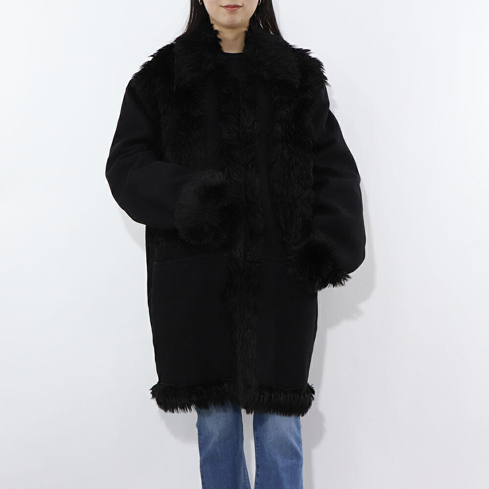 PINKO コート ブラック ロングコート ファー 1J10JB-Y6GS