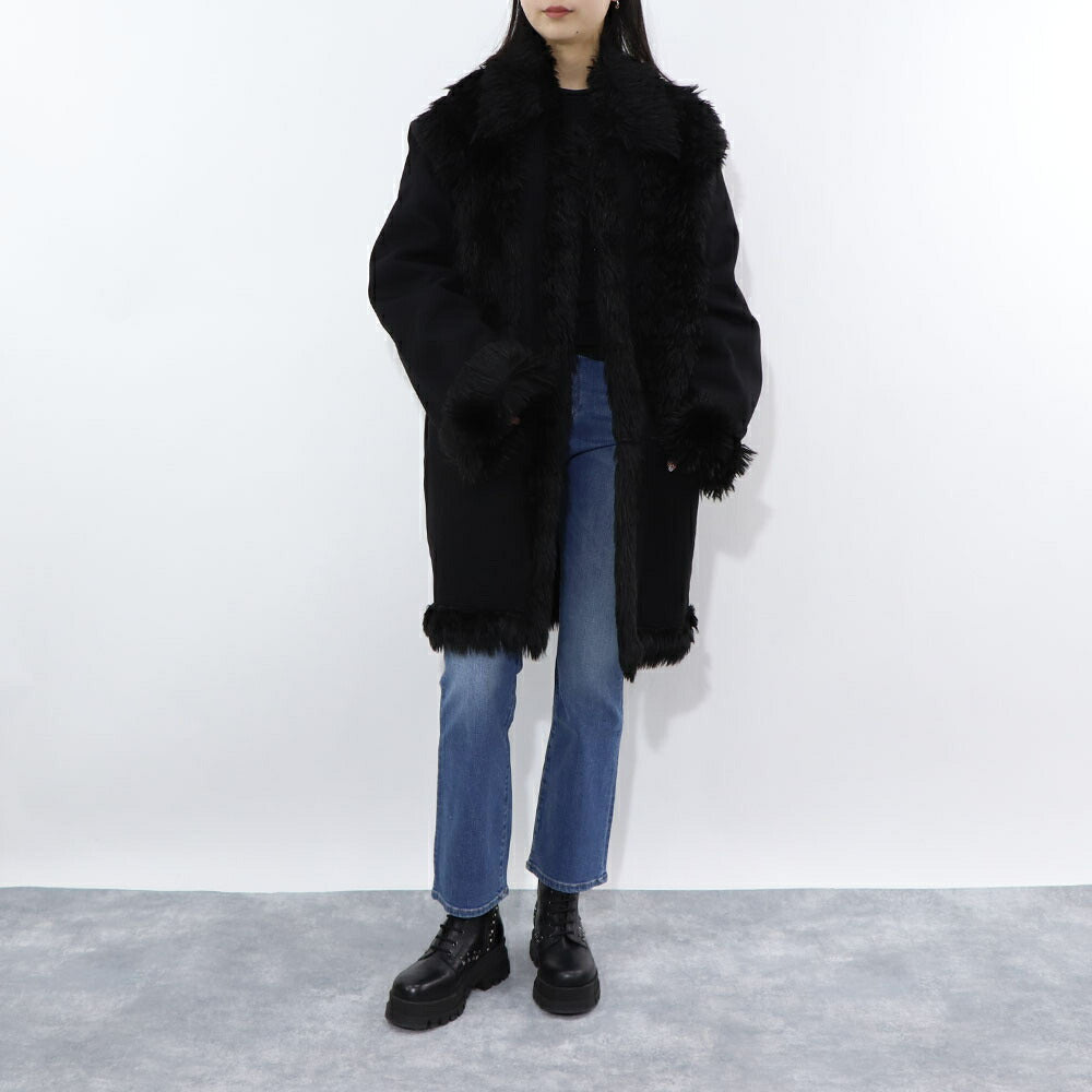PINKO コート ブラック ロングコート ファー 1J10JB-Y6GS