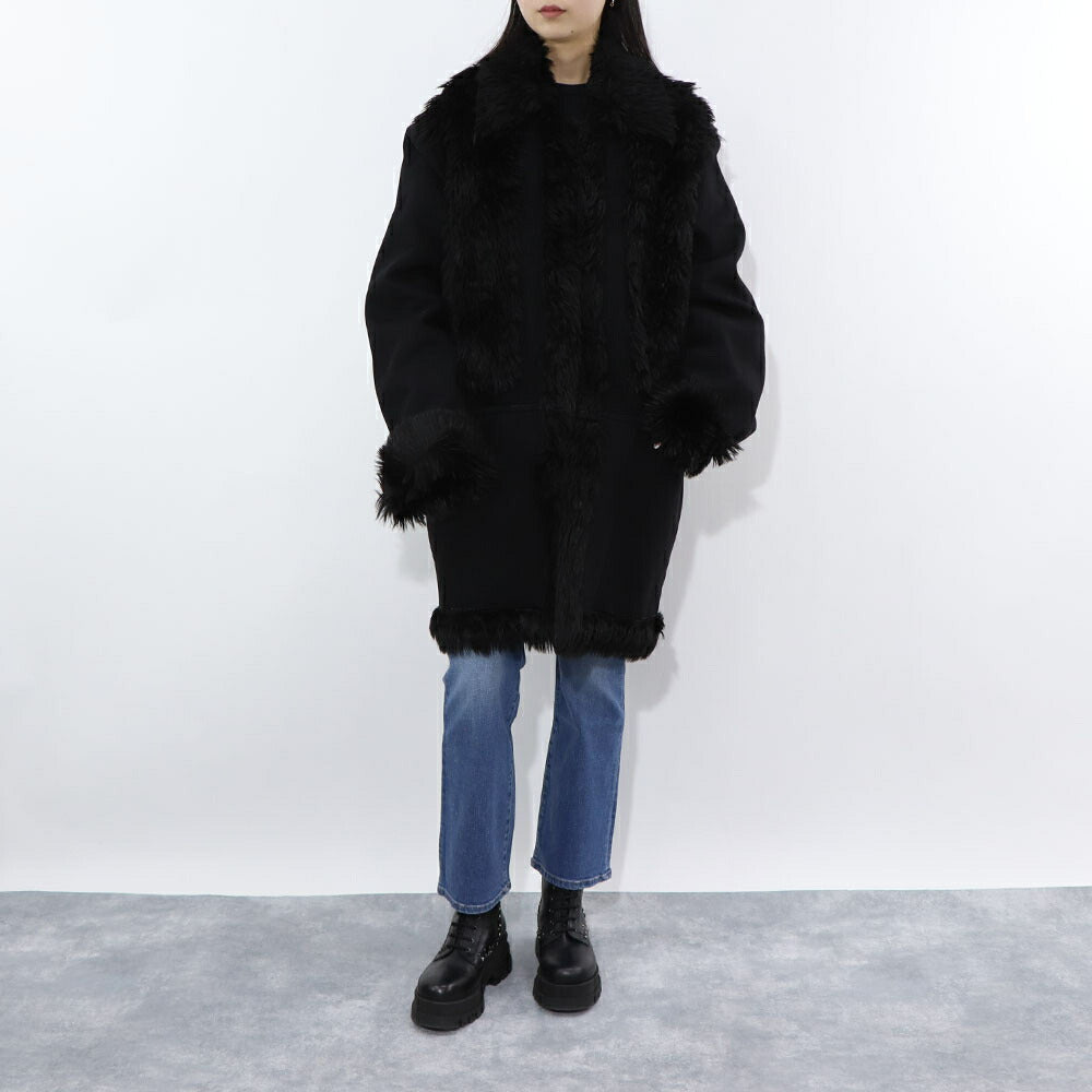 PINKO コート ブラック ロングコート ファー 1J10JB-Y6GS