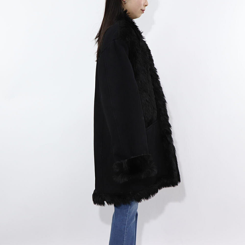 PINKO コート ブラック ロングコート ファー 1J10JB-Y6GS