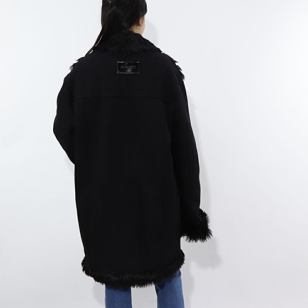PINKO コート ブラック ロングコート ファー 1J10JB-Y6GS