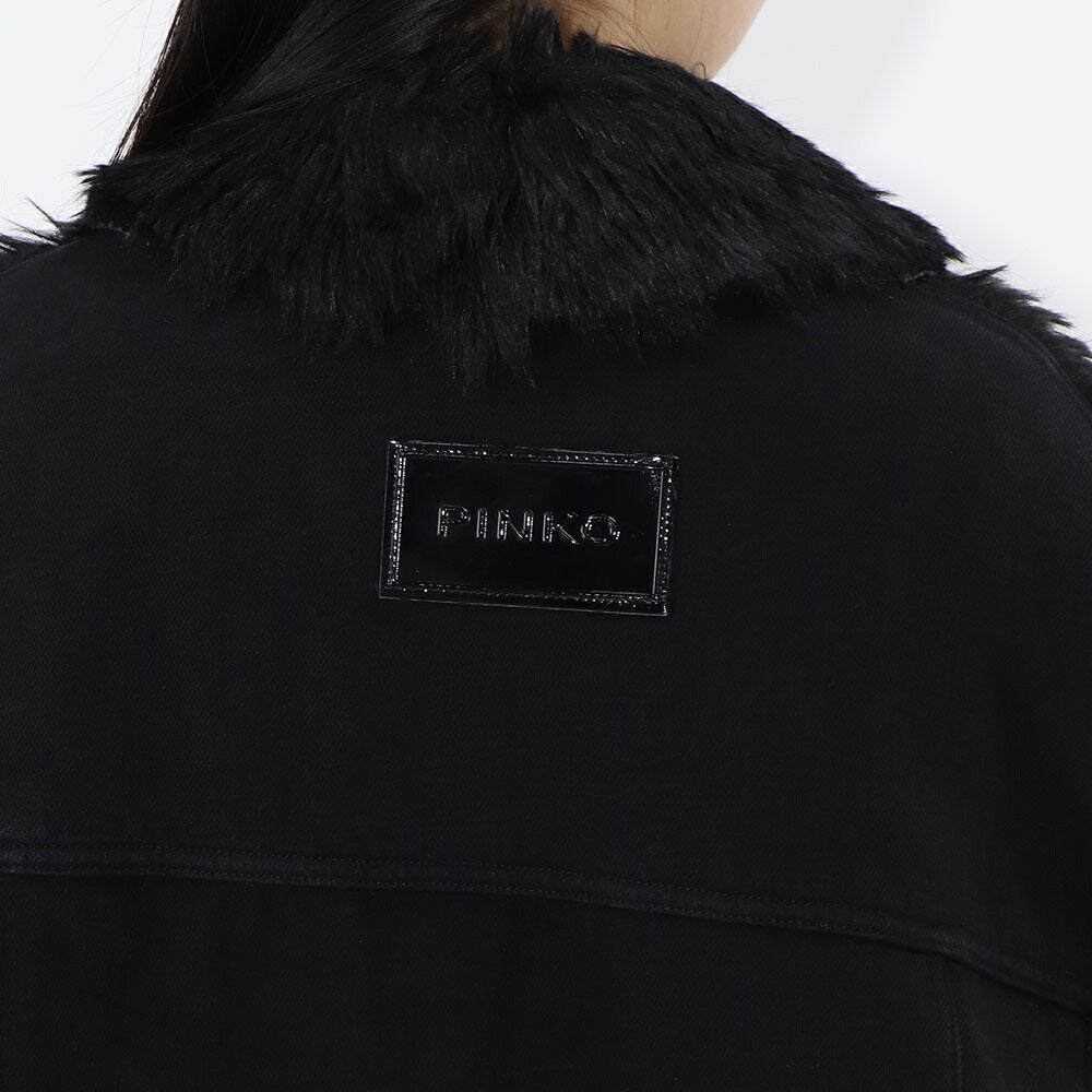 PINKO コート ブラック ロングコート ファー 1J10JB-Y6GS