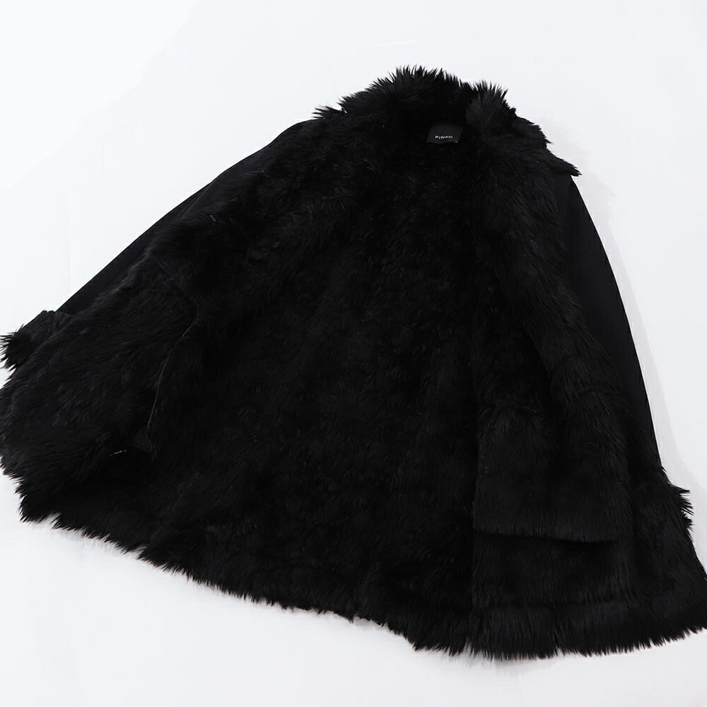 PINKO コート ブラック ロングコート ファー 1J10JB-Y6GS