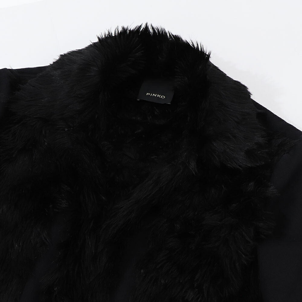 PINKO コート ブラック ロングコート ファー 1J10JB-Y6GS