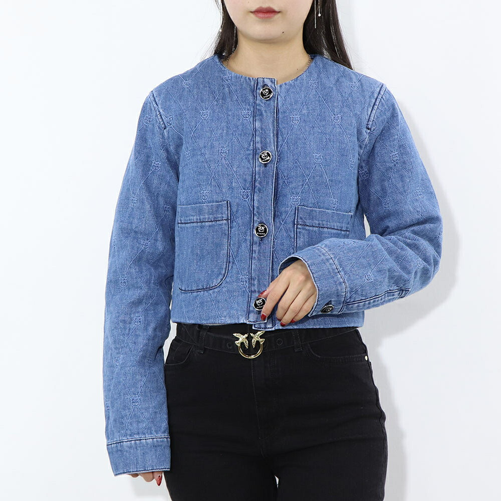 PINKO ブルー デニムジャケット キルティング LOVEBIRDS 1J10W8-Y884