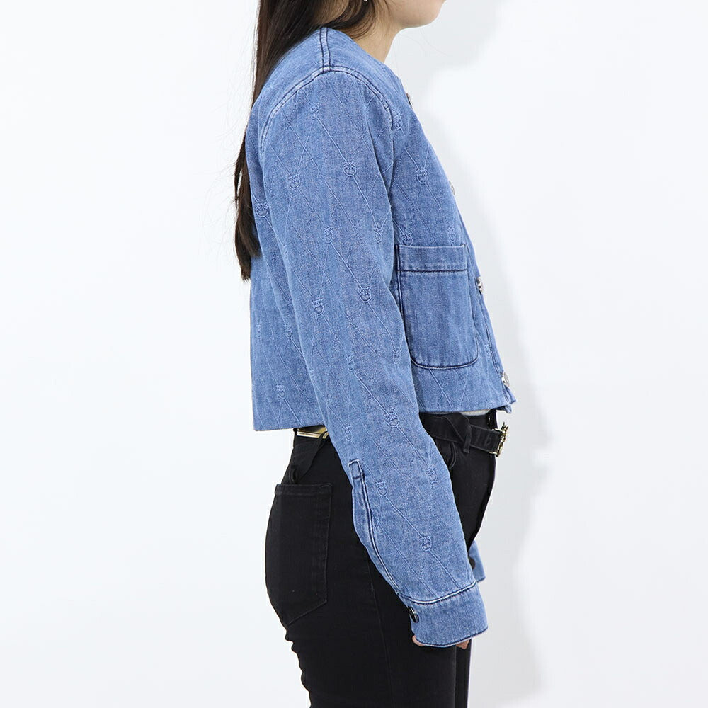PINKO ブルー デニムジャケット キルティング LOVEBIRDS 1J10W8-Y884