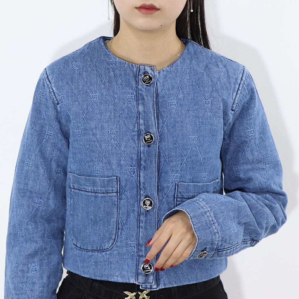 PINKO ブルー デニムジャケット キルティング LOVEBIRDS 1J10W8-Y884