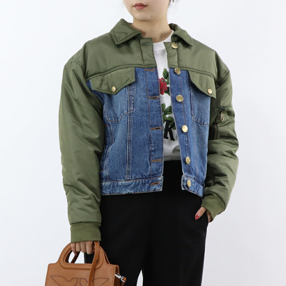 PINKO ジャケット ブルー×カーキ デニム 1J110G-A0A1