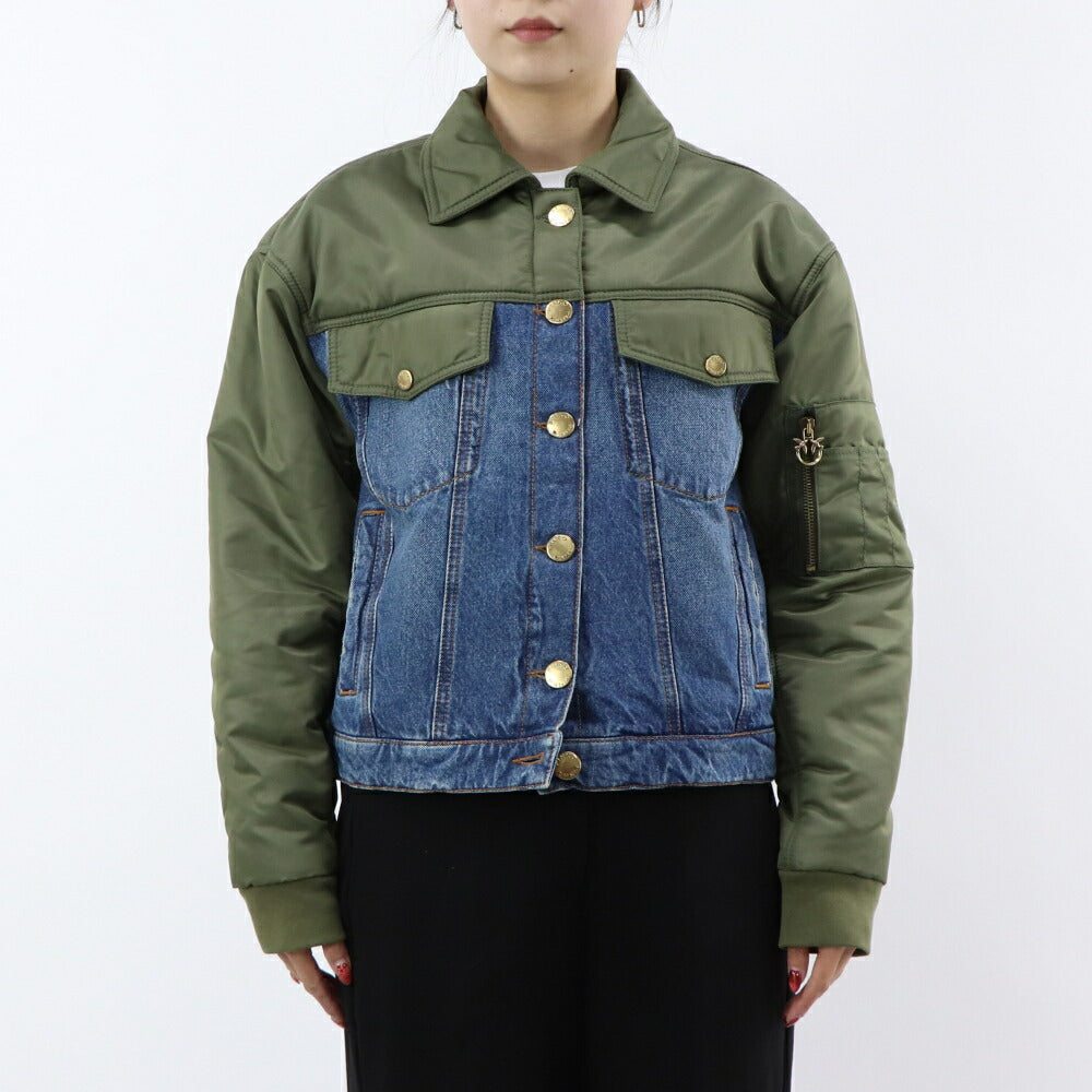 PINKO ジャケット ブルー×カーキ デニム 1J110G-A0A1
