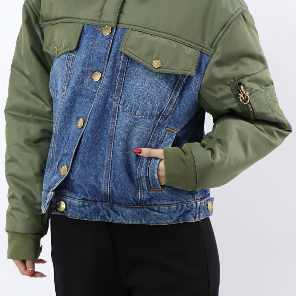PINKO ジャケット ブルー×カーキ デニム 1J110G-A0A1