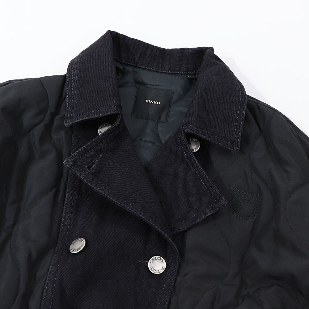 PINKO ブラック キルティング デニムコンビ ダブルジャケット 1J110W-A0A2