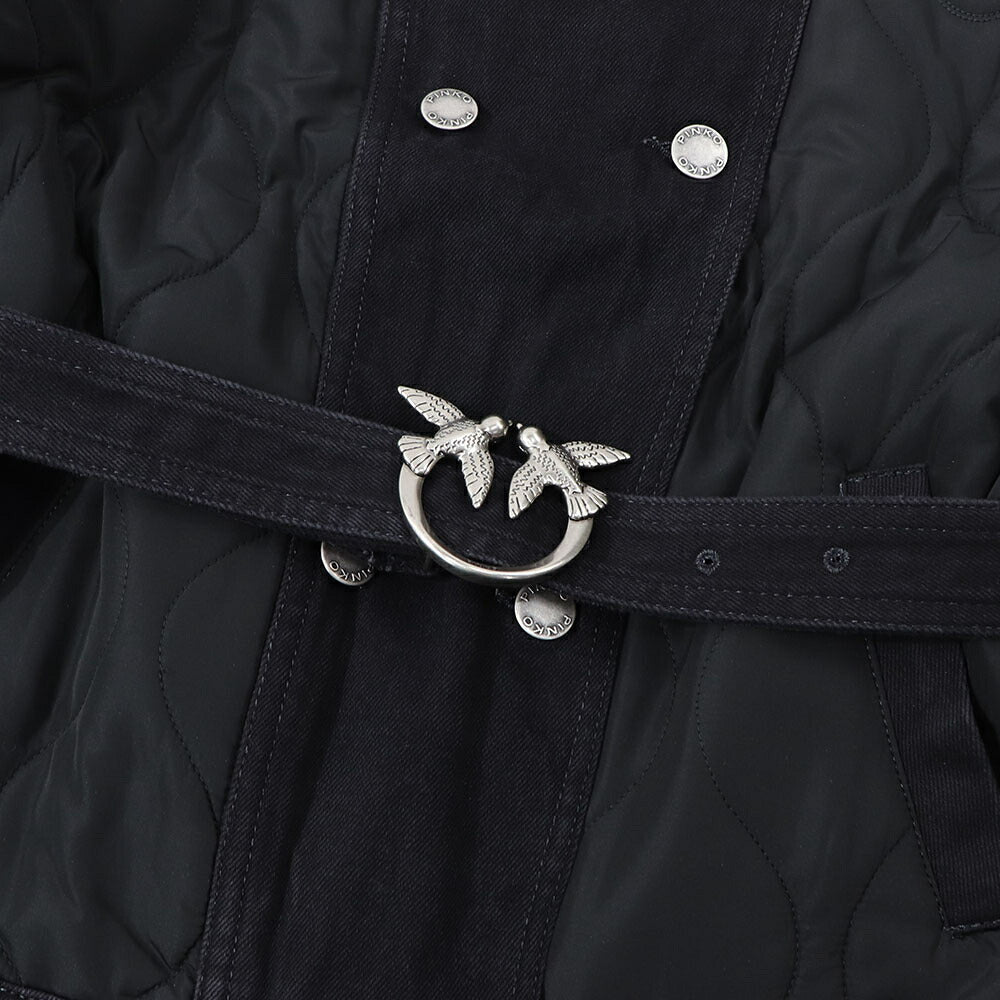 PINKO ブラック キルティング デニムコンビ ダブルジャケット 1J110W-A0A2