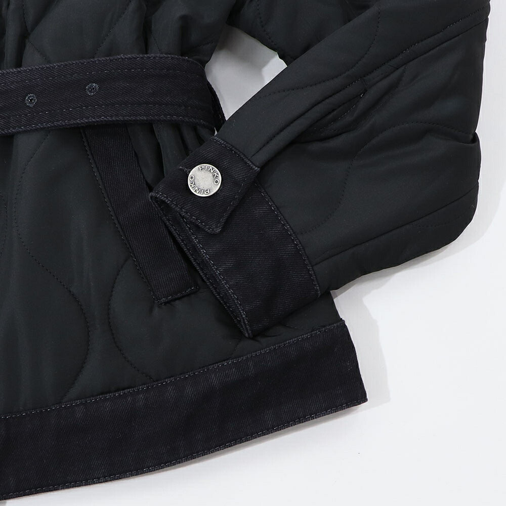 PINKO ブラック キルティング デニムコンビ ダブルジャケット 1J110W-A0A2