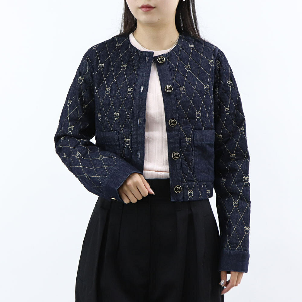 PINKO ジャケット インディゴブルー デニム生地 LOVEBIRDS 1J1115-A0A4