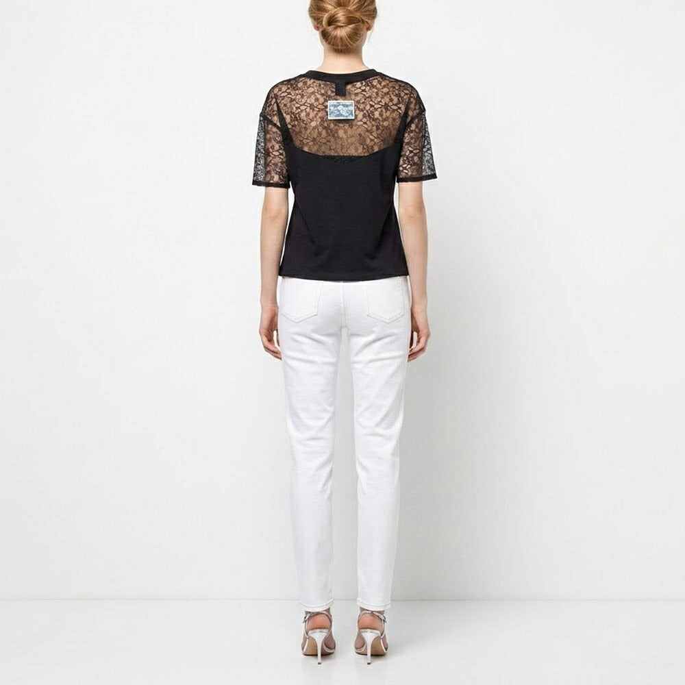PINKO ピンコ レディース トップス Tシャツ・カットソー ブラック レーススリーブ グラフィック 半袖 1G14WR-Y5BD