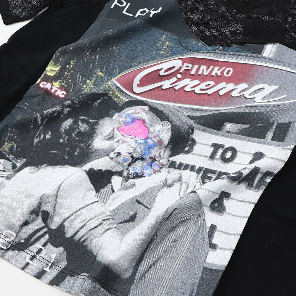 PINKO ピンコ レディース トップス Tシャツ・カットソー ブラック レーススリーブ グラフィック 半袖 1G14WR-Y5BD