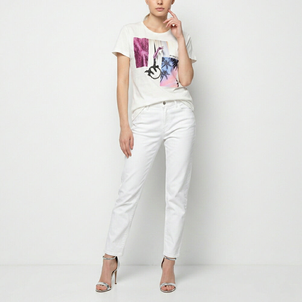 PINKO ピンコ レディース トップス Tシャツ・カットソー ホワイト プリントTシャツ クルーネック ロゴ 半袖 1G14WY-Y5BD