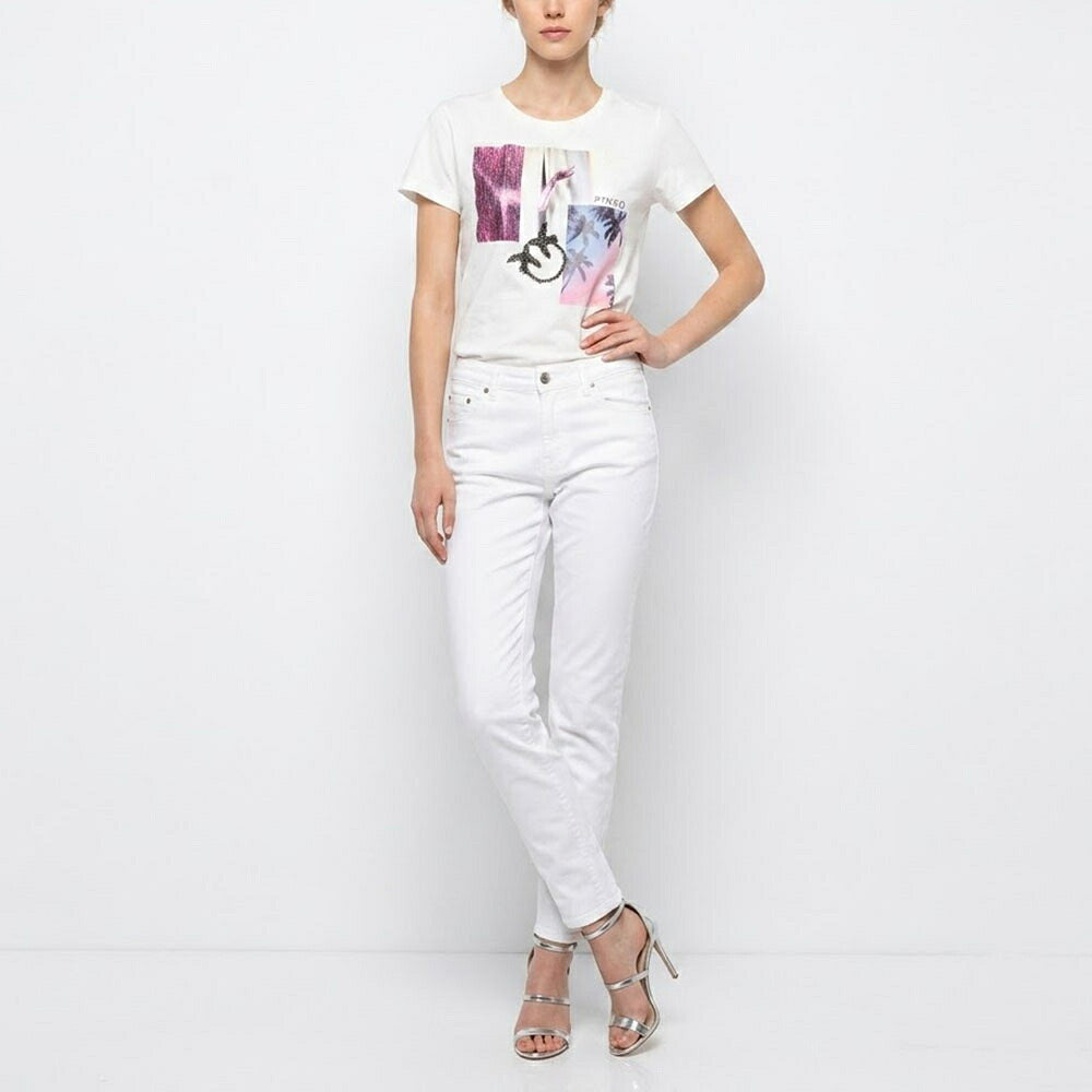 PINKO ピンコ レディース トップス Tシャツ・カットソー ホワイト プリントTシャツ クルーネック ロゴ 半袖 1G14WY-Y5BD