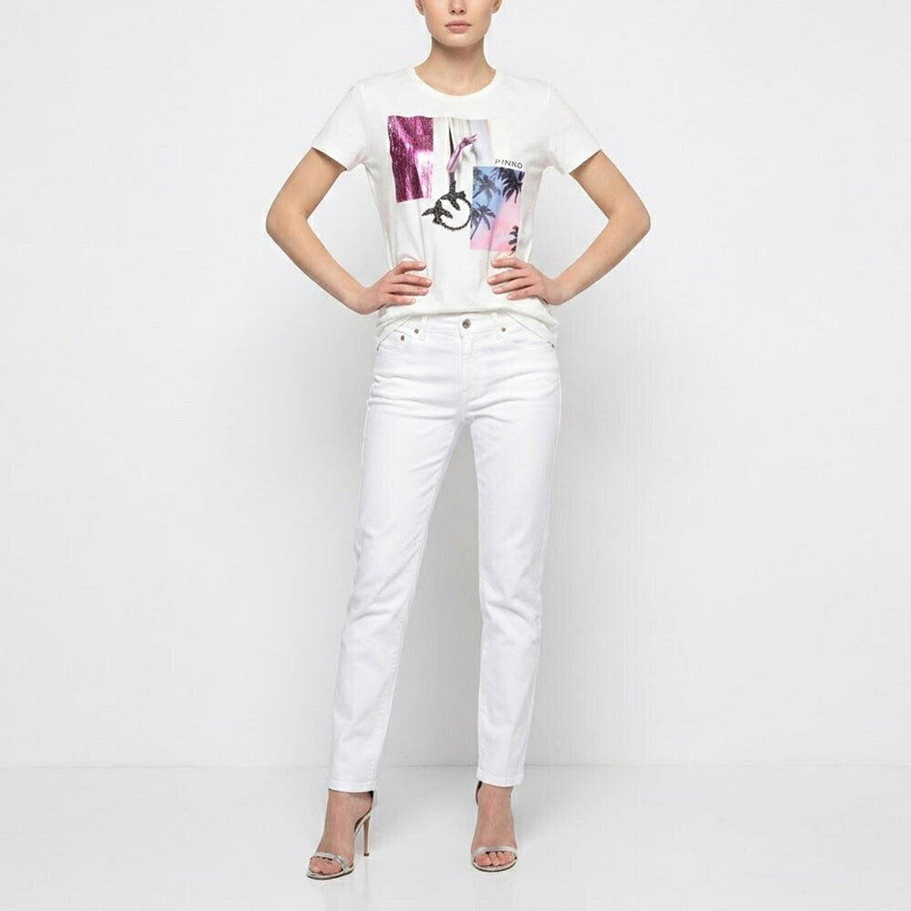 PINKO ピンコ レディース トップス Tシャツ・カットソー ホワイト プリントTシャツ クルーネック ロゴ 半袖 1G14WY-Y5BD