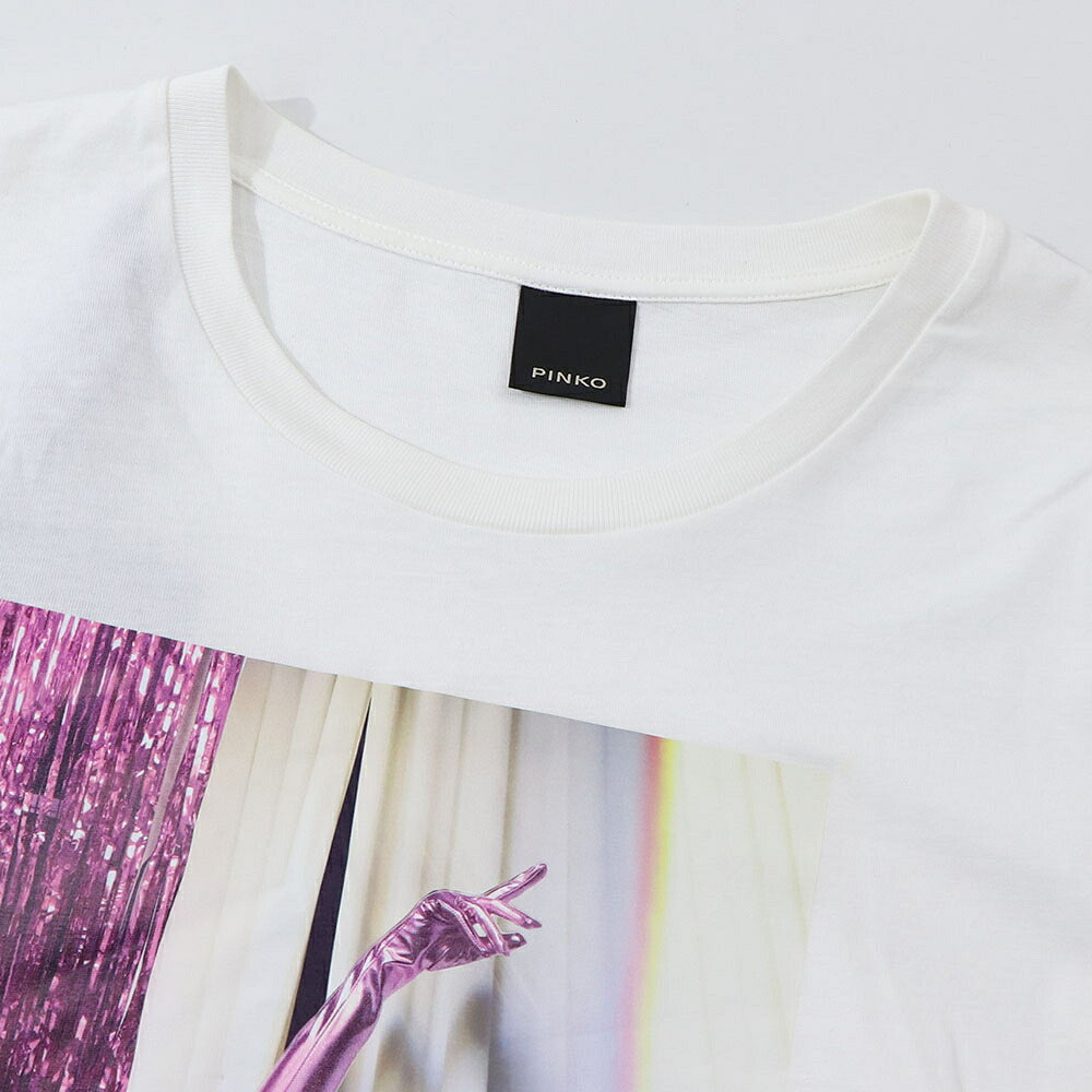 PINKO ピンコ レディース トップス Tシャツ・カットソー ホワイト プリントTシャツ クルーネック ロゴ 半袖 1G14WY-Y5BD