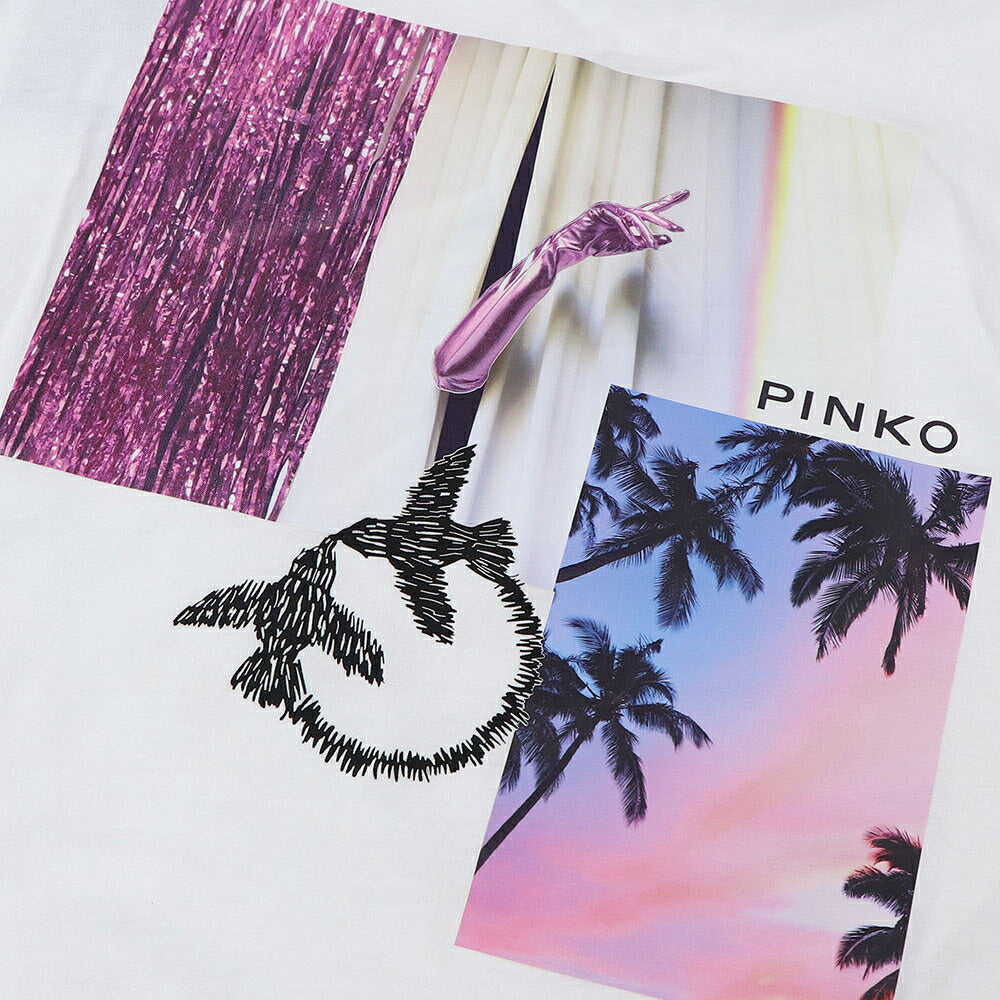 PINKO ピンコ レディース トップス Tシャツ・カットソー ホワイト プリントTシャツ クルーネック ロゴ 半袖 1G14WY-Y5BD