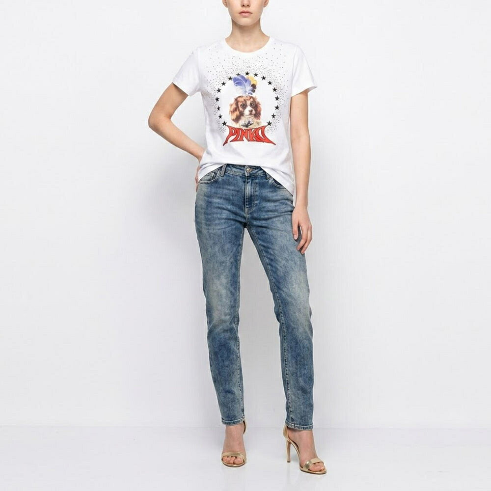 PINKO ピンコ レディース トップス Tシャツ・カットソー ホワイト dog スタッズ 半袖 1G14X4-Y5B7
